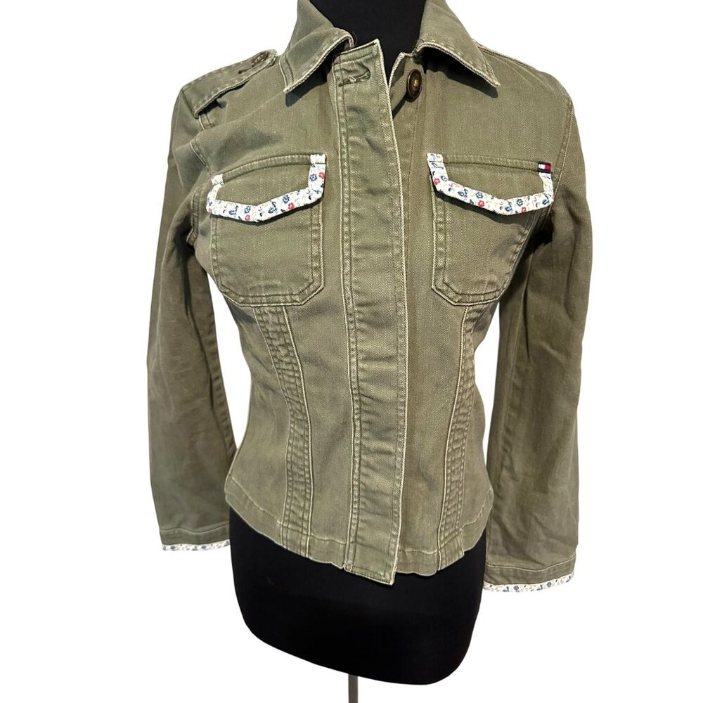Y2K Tommy‎ Girl by Tommy Hilfiger Denim Military Jacket – Green with Floral Trim